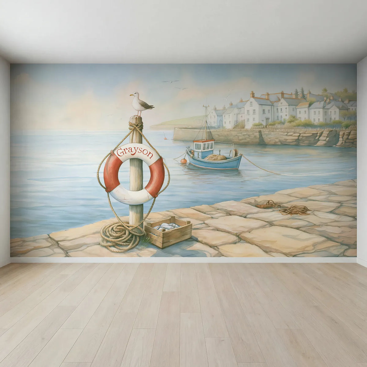 Full view of Harbour Life Ring Personalized Wall Mural by Whimsy Tots