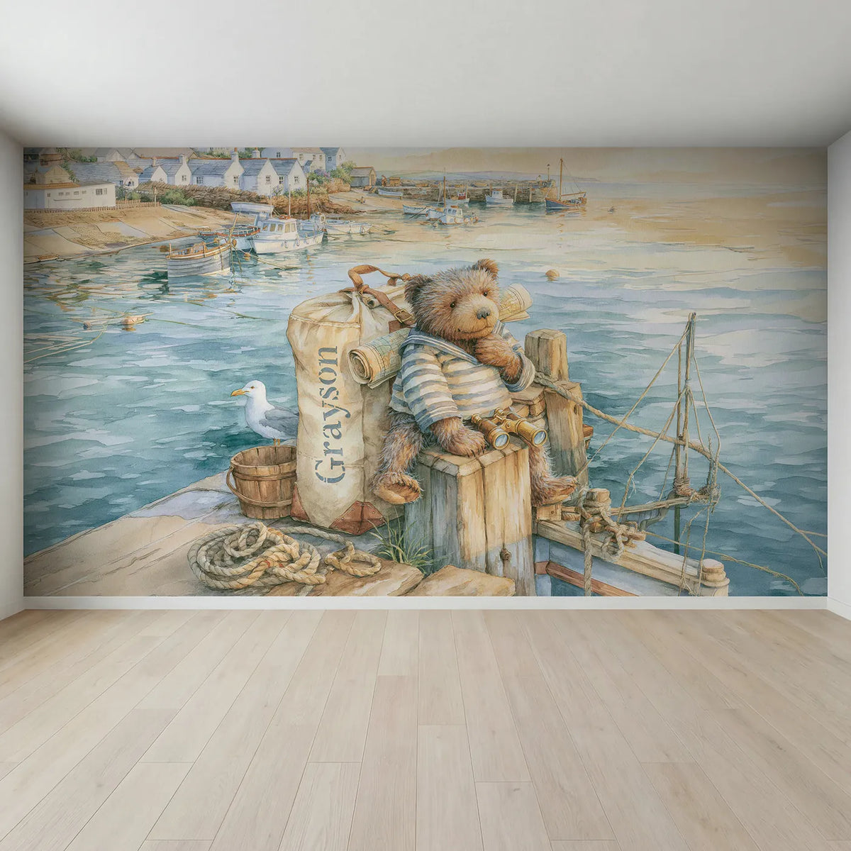 Full view of Sailor Bears Duffel Personalized Wall Mural by Whimsy Tots