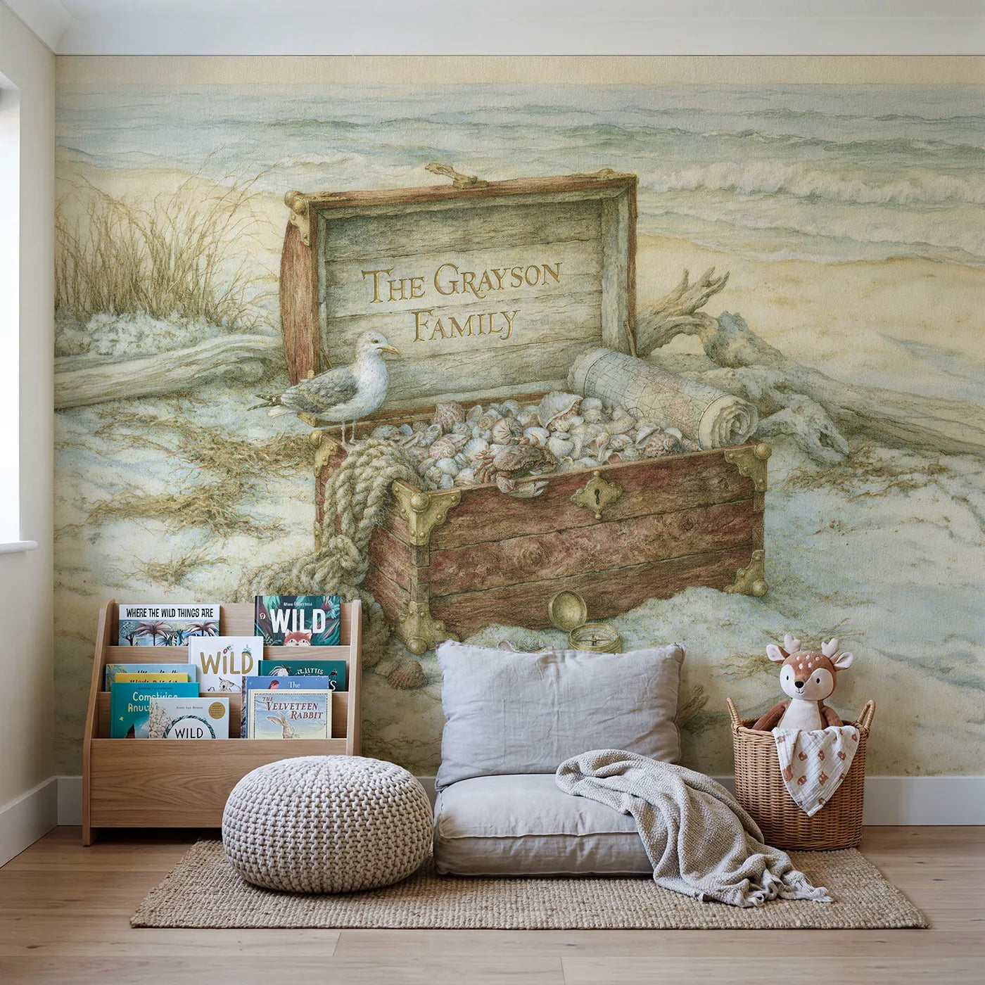 Family Sea Chest Personalized Wall Mural in playroom setting by Whimsy Tots