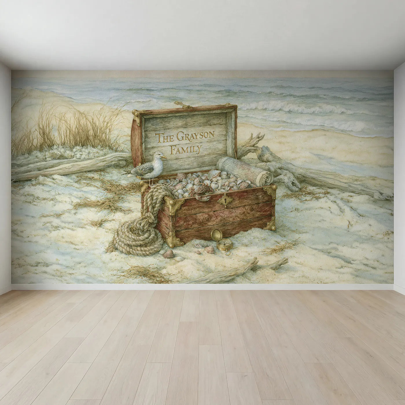 Full view of Family Sea Chest Personalized Wall Mural by Whimsy Tots
