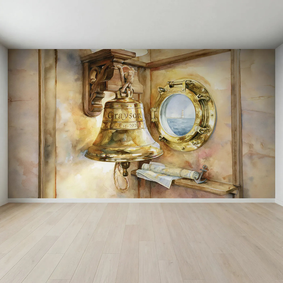 Full view of Ships Bell Keepsake Personalized Wall Mural by Whimsy Tots