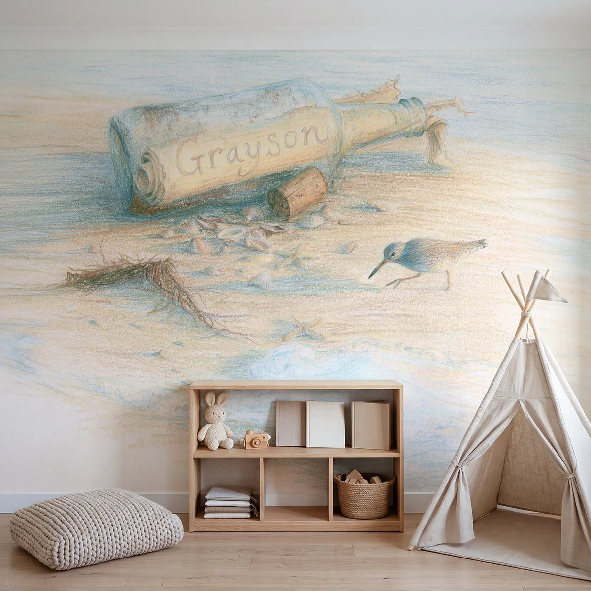 Message in a Bottle Personalized Wall Mural in playroom setting by Whimsy Tots