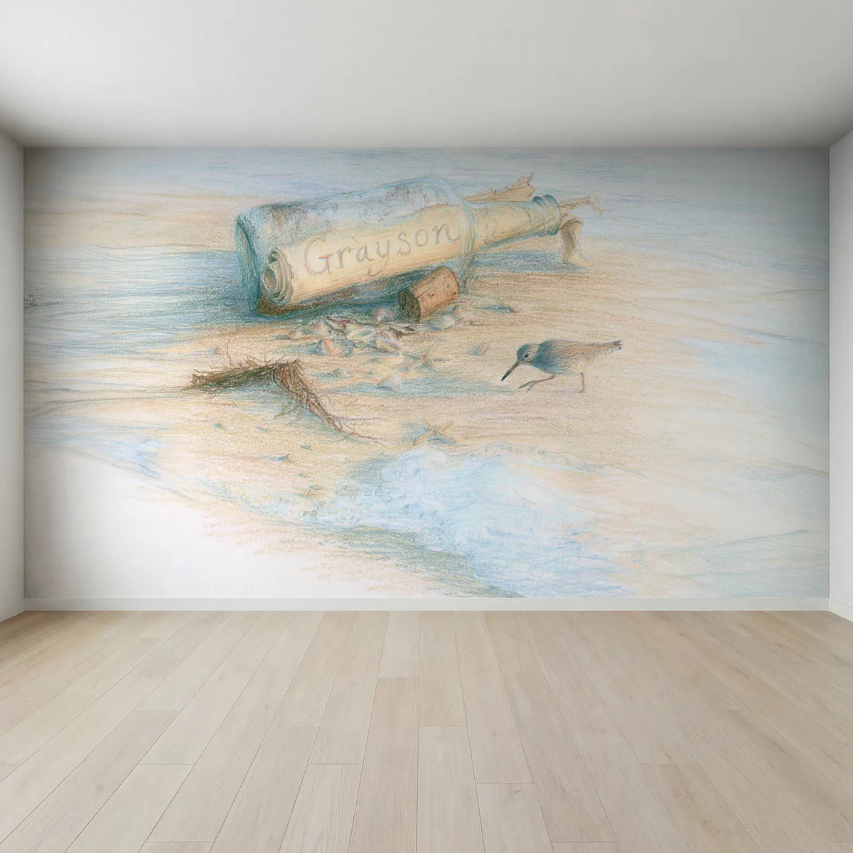 Full view of Message in a Bottle Personalized Wall Mural by Whimsy Tots