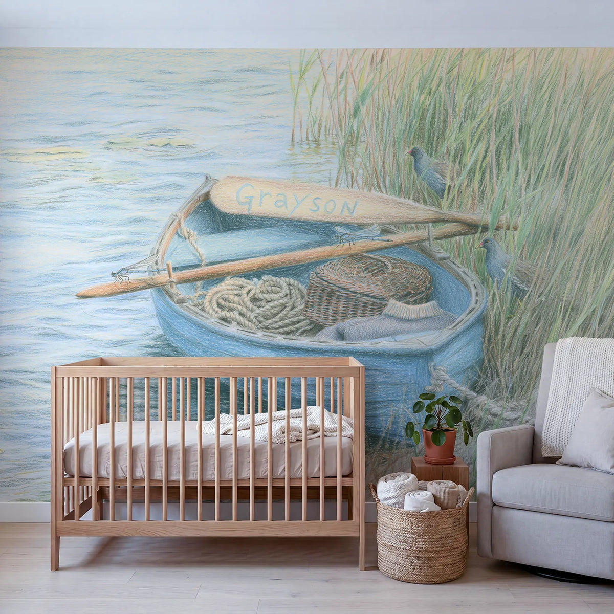 Rowing Boat Oar Personalized Wall Mural in playroom setting by Whimsy Tots