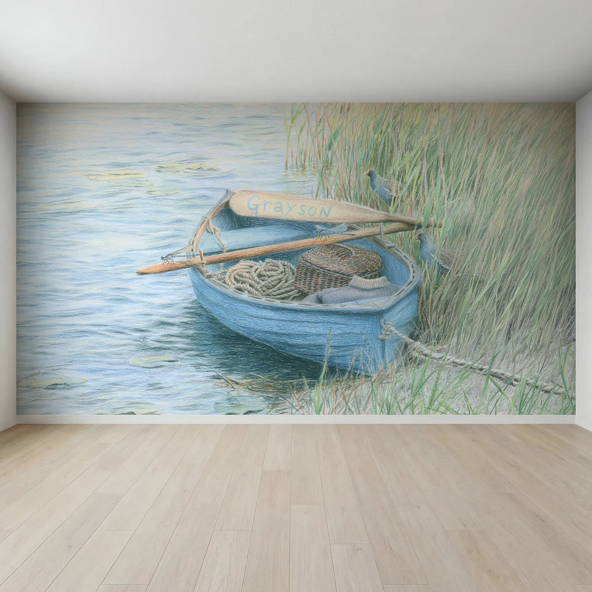 Full view of Rowing Boat Oar Personalized Wall Mural by Whimsy Tots