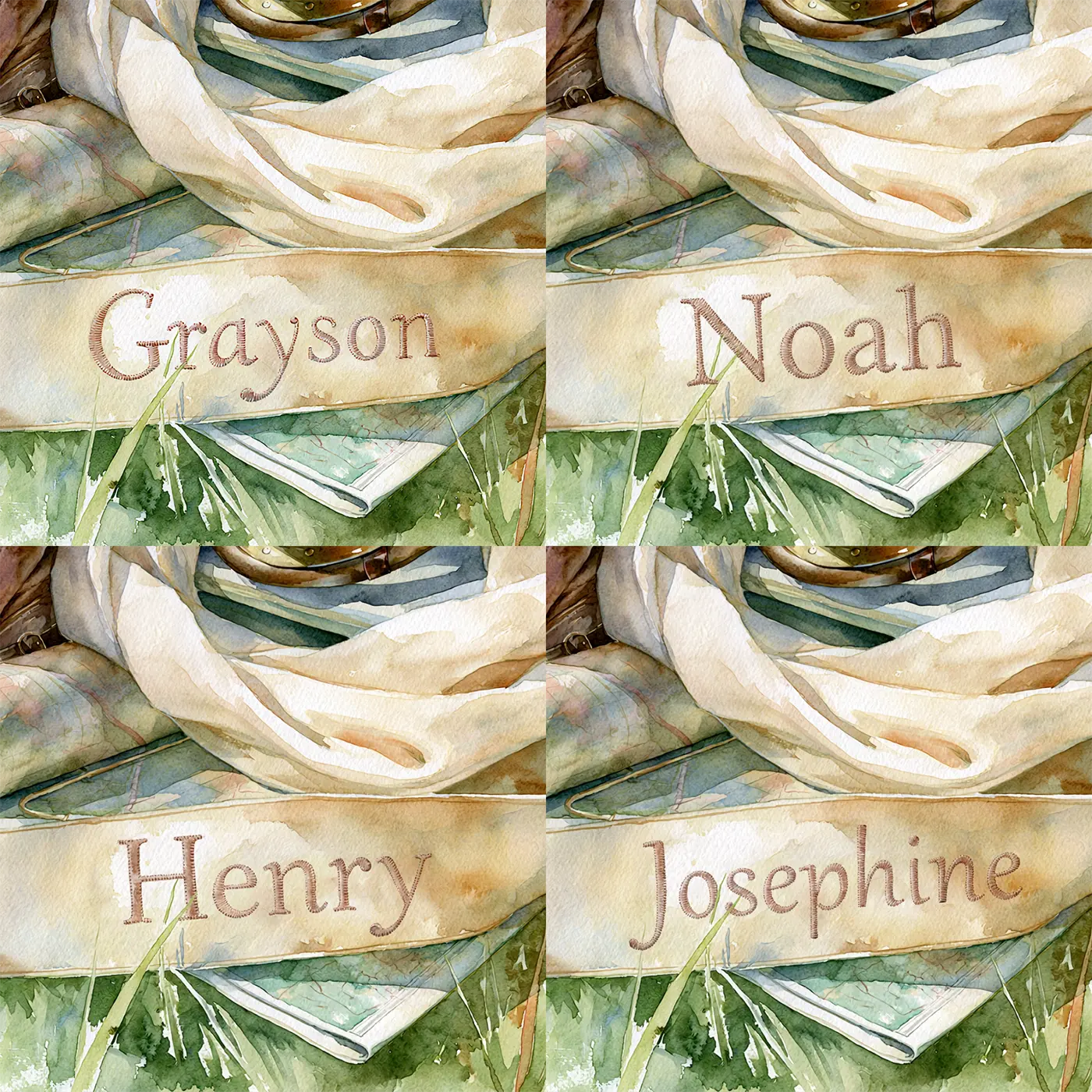 Four name preview examples of Aviator Goggles and Scarf Personalized Wall Mural by Whimsy Tots
