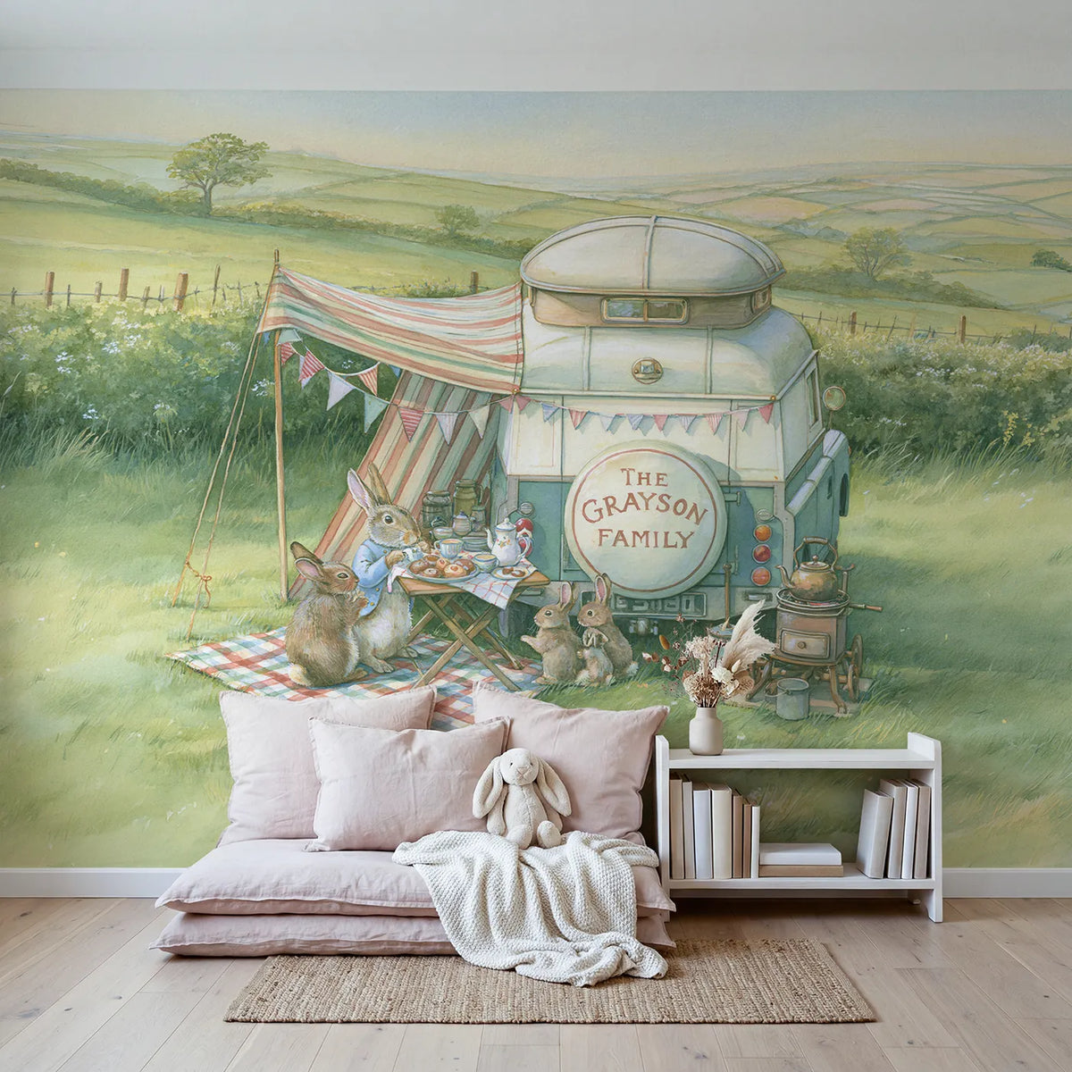 Family Motor Caravan Personalized Wall Mural in playroom setting by Whimsy Tots