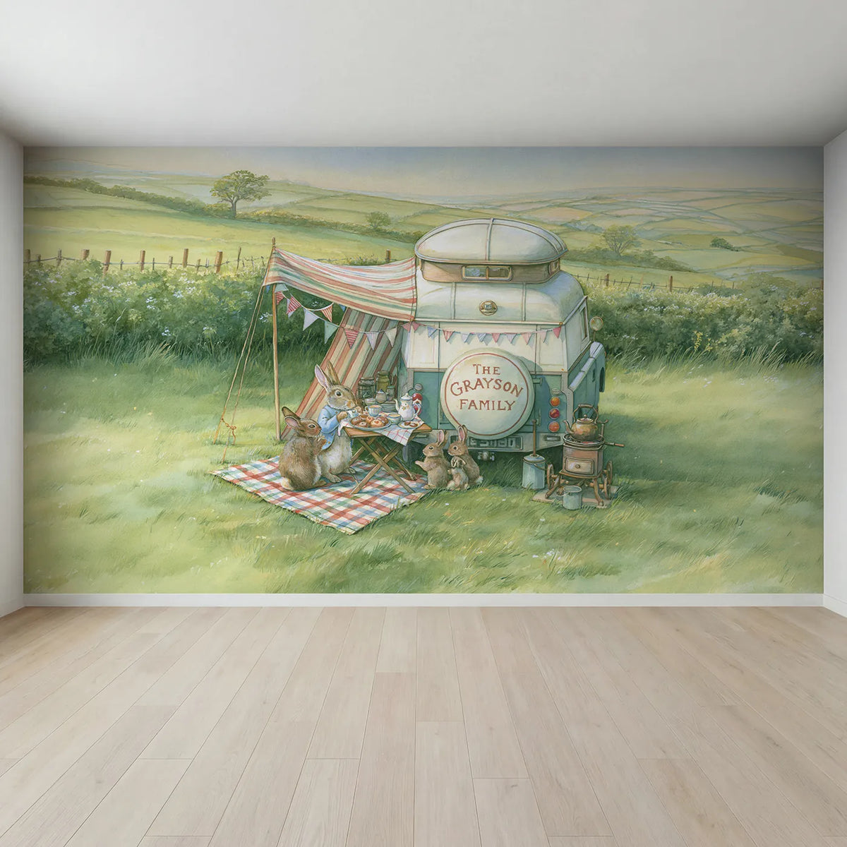 Full view of Family Motor Caravan Personalized Wall Mural by Whimsy Tots