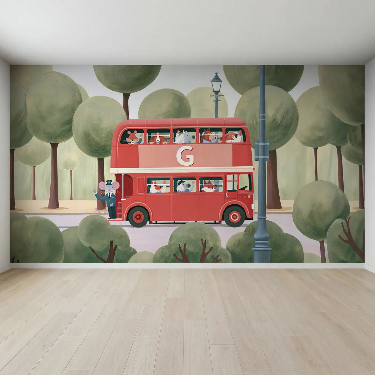 Full view of Flat Tin Bus Personalized Wall Mural by Whimsy Tots