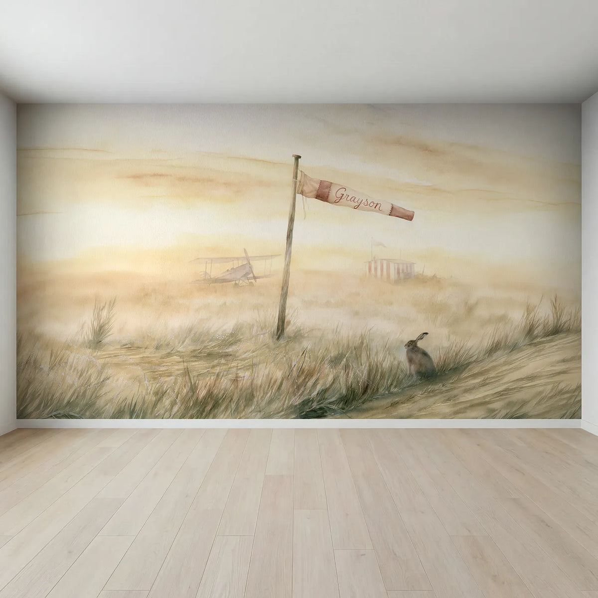 Full view of Misty Airfield Windsock Personalized Wall Mural by Whimsy Tots