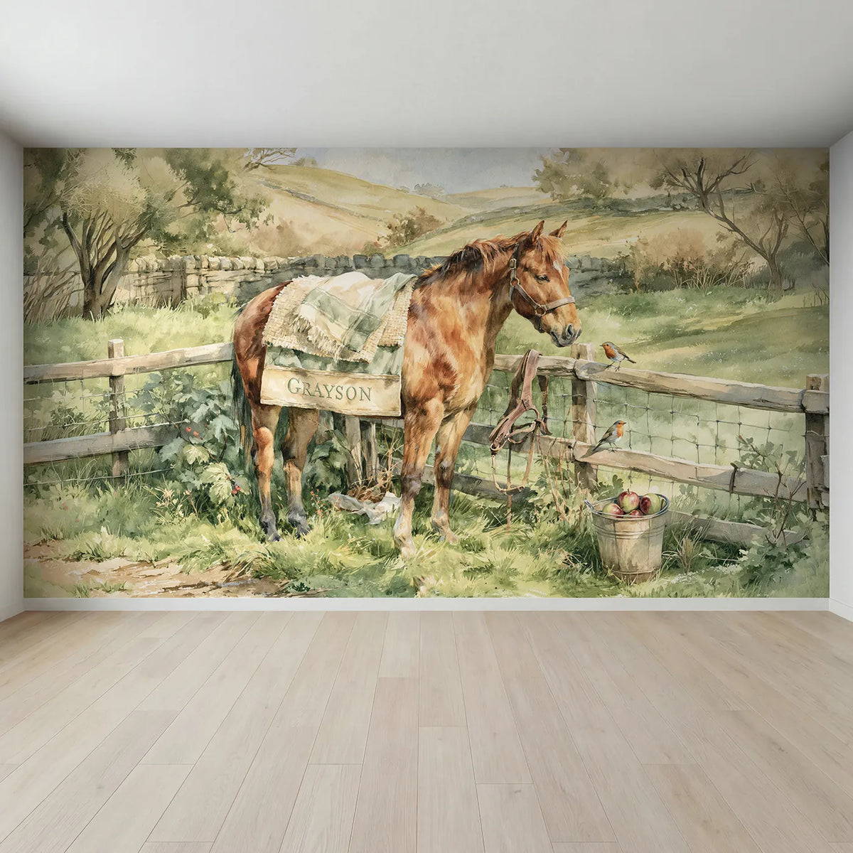 Full view of Pony Saddle Blanket Personalized Wall Mural by Whimsy Tots