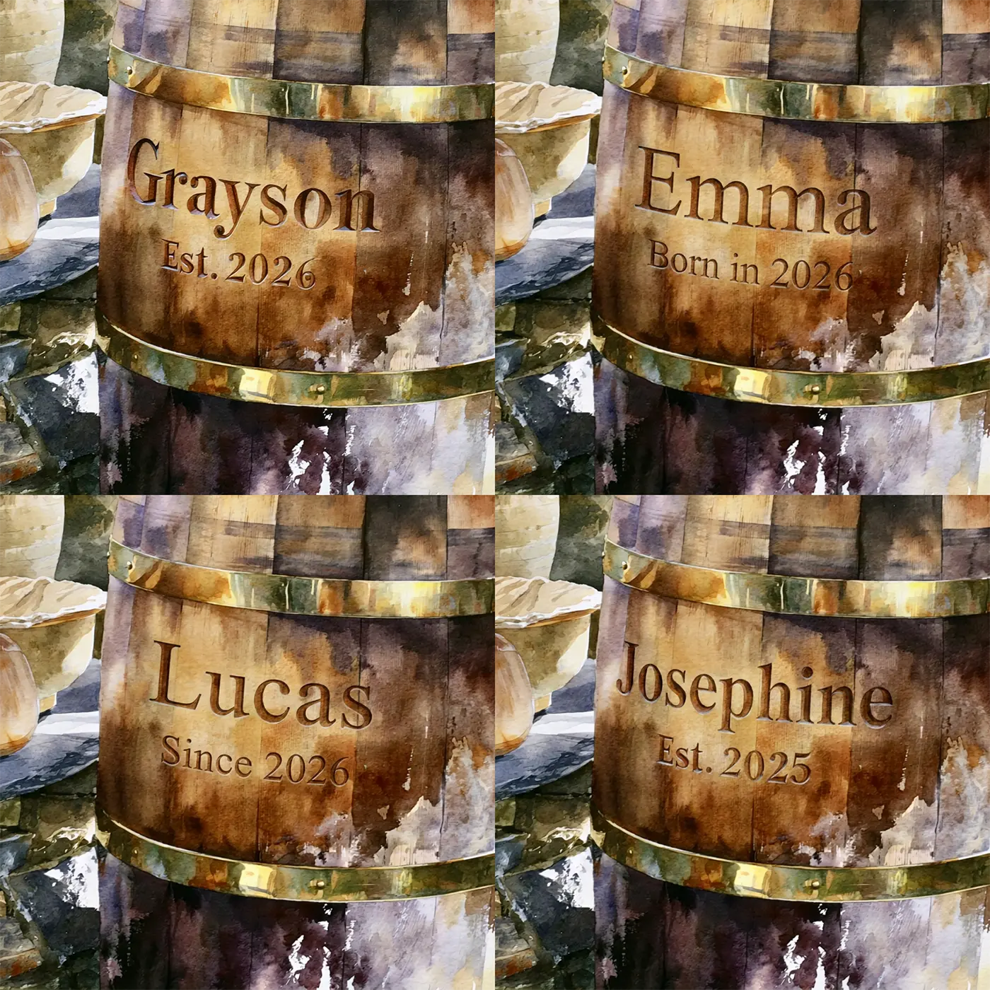 Four name preview examples of Dairy Churn Keepsake Personalized Wall Mural by Whimsy Tots