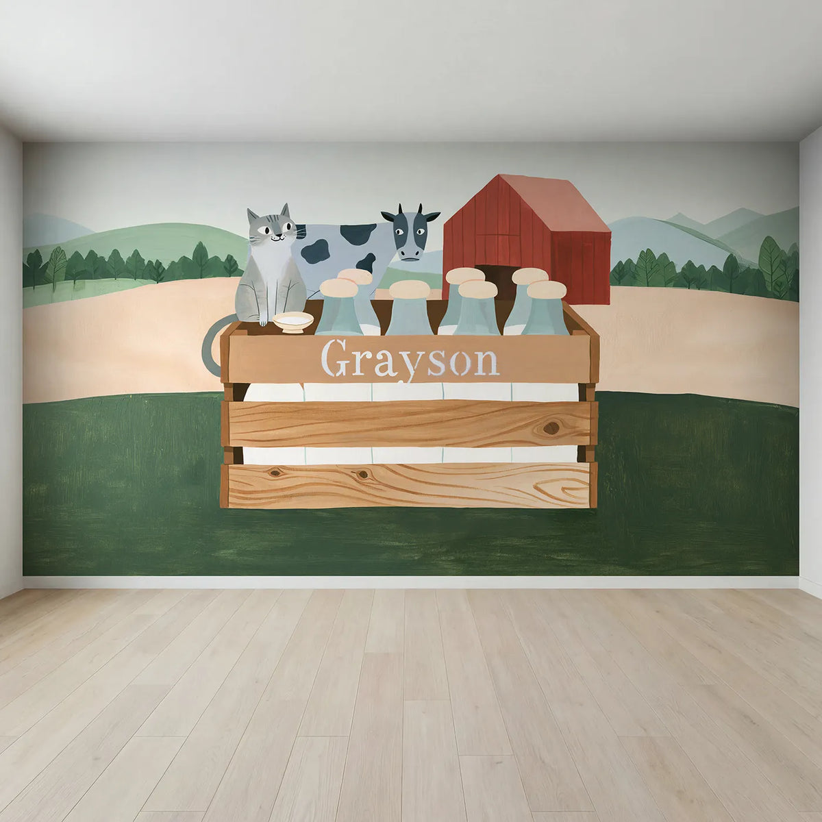 Full view of Flat Milk Bottle Crate Personalized Wall Mural by Whimsy Tots