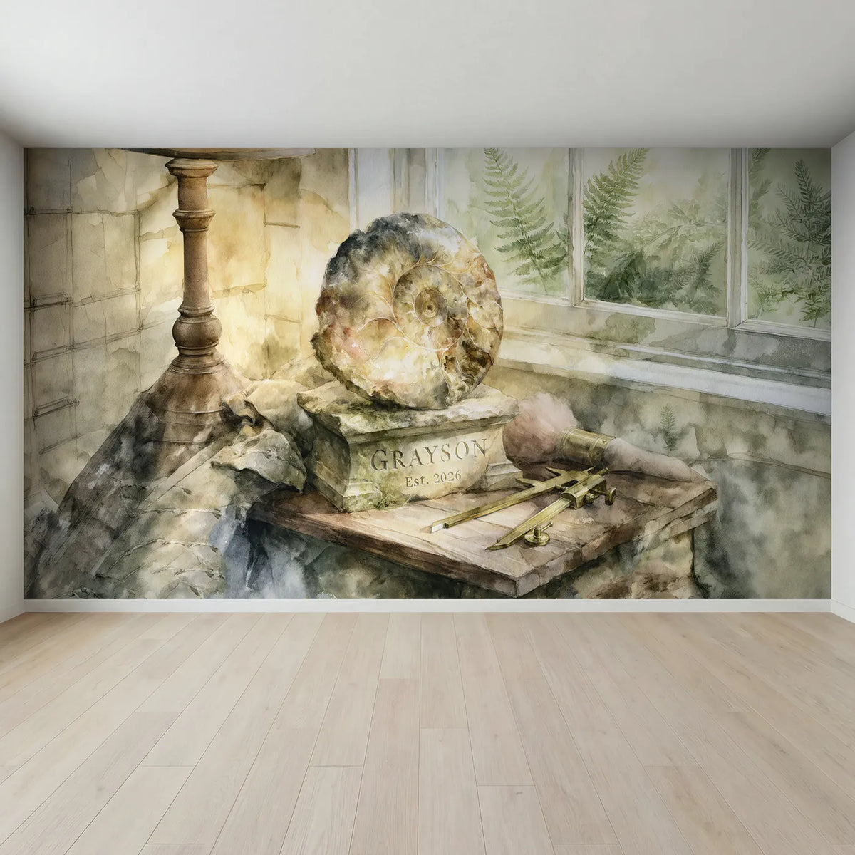 Full view of Ammonite Keepsake Personalized Wall Mural by Whimsy Tots