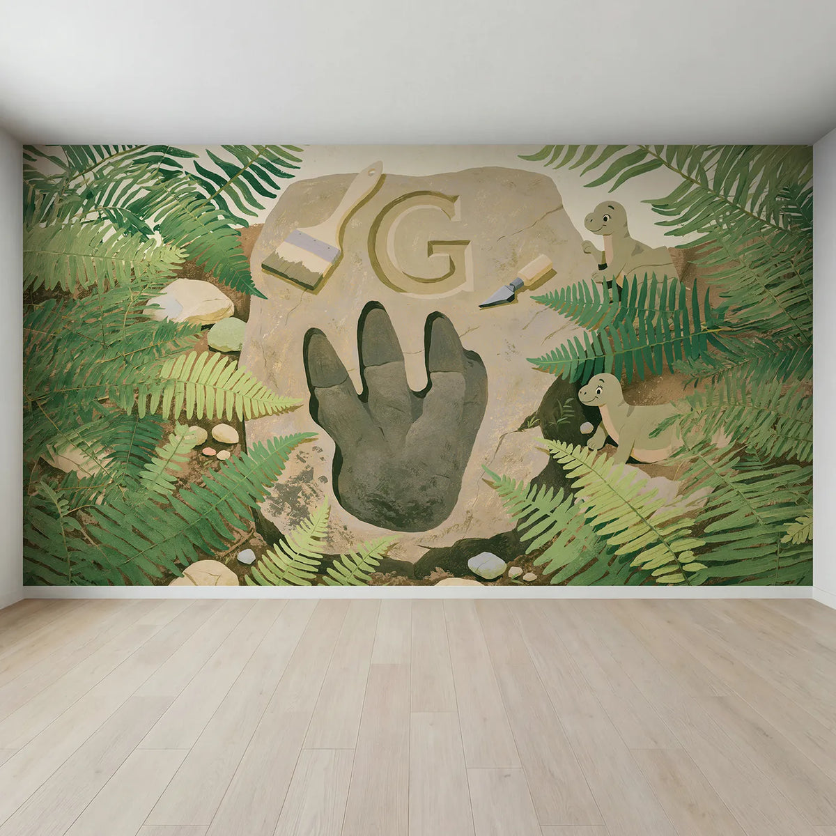 Full view of Flat Fossil Footprint Personalized Wall Mural by Whimsy Tots
