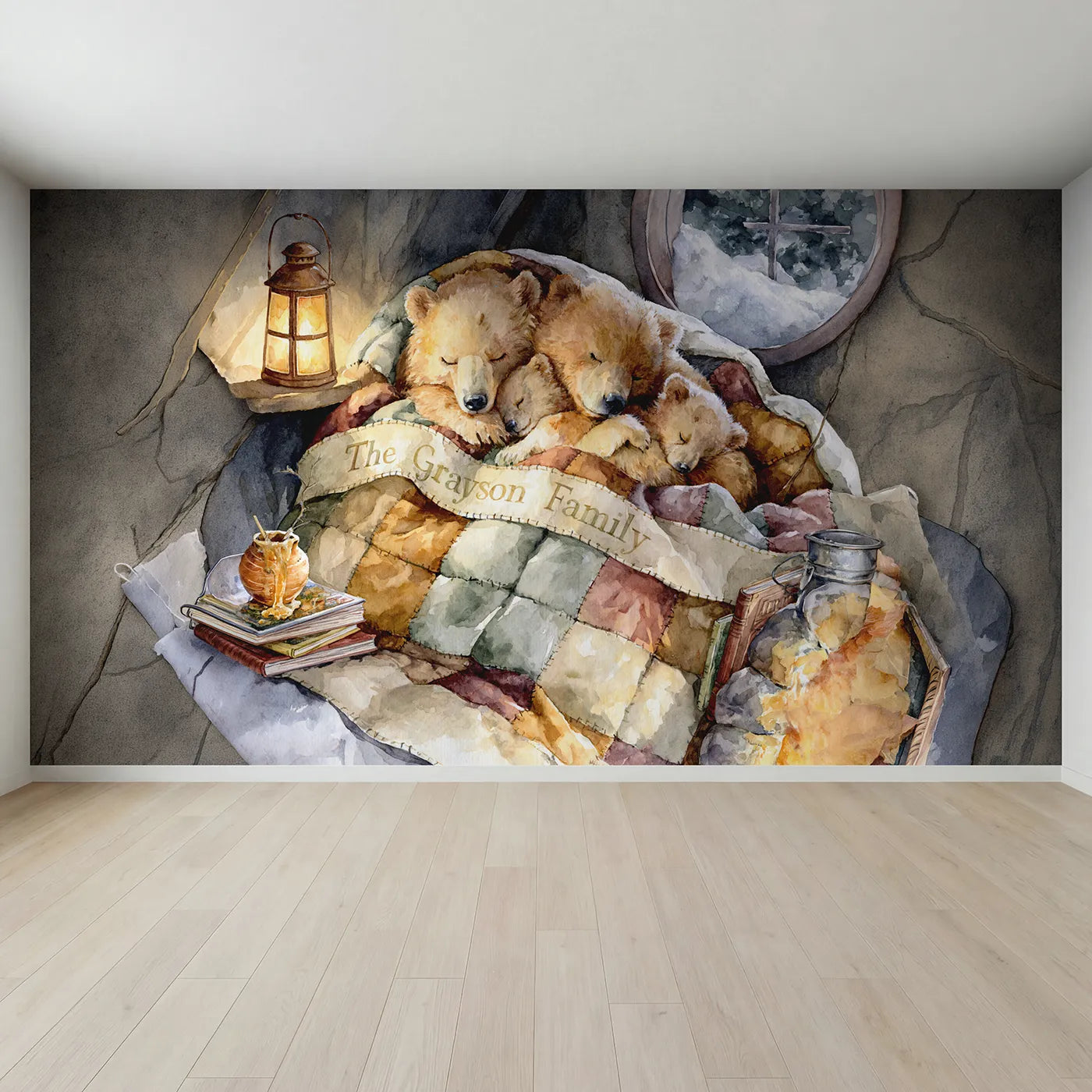 Full view of Family Bear Quilt Personalized Wall Mural by Whimsy Tots
