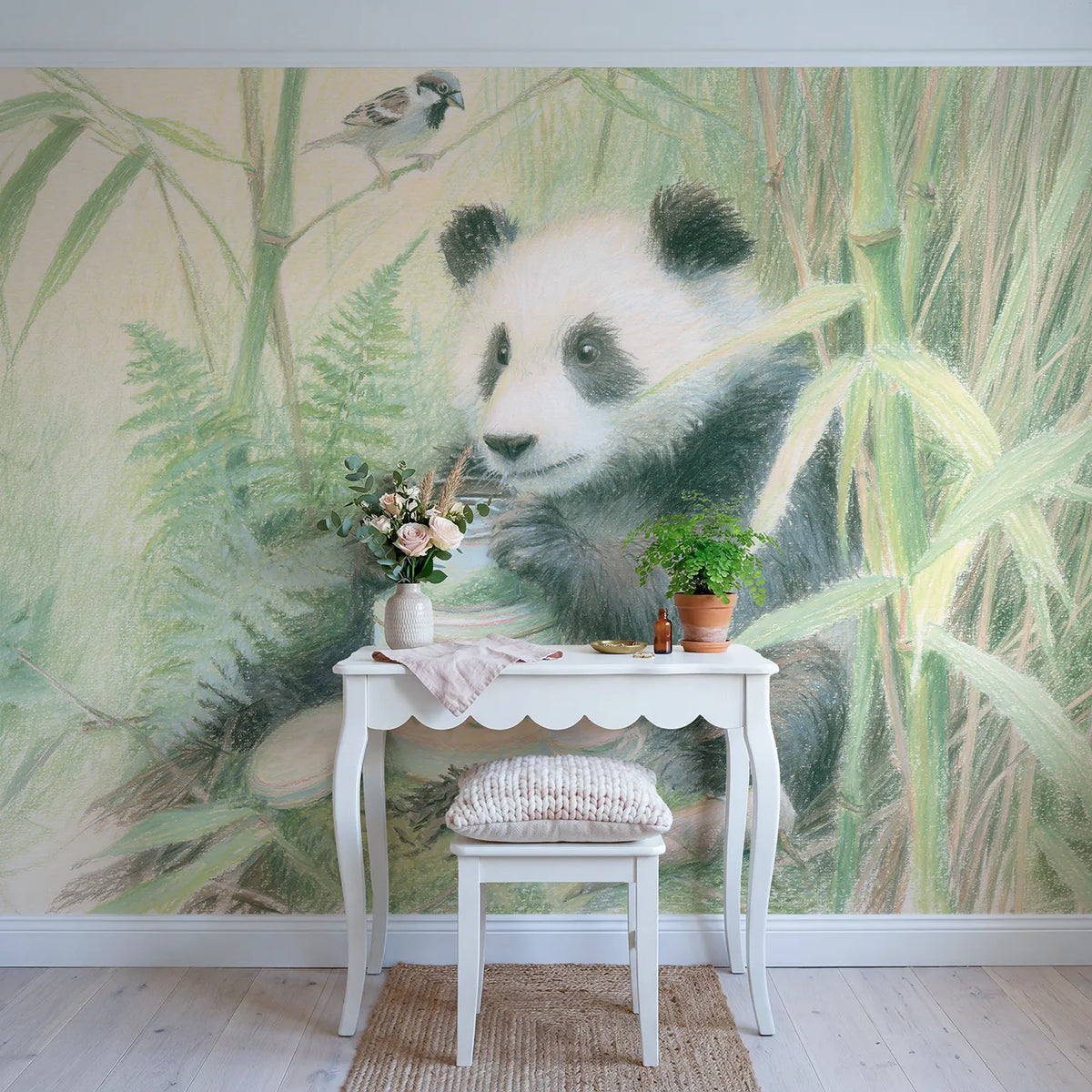 Panda and the Tea Tin Personalized Wall Mural in playroom setting by Whimsy Tots