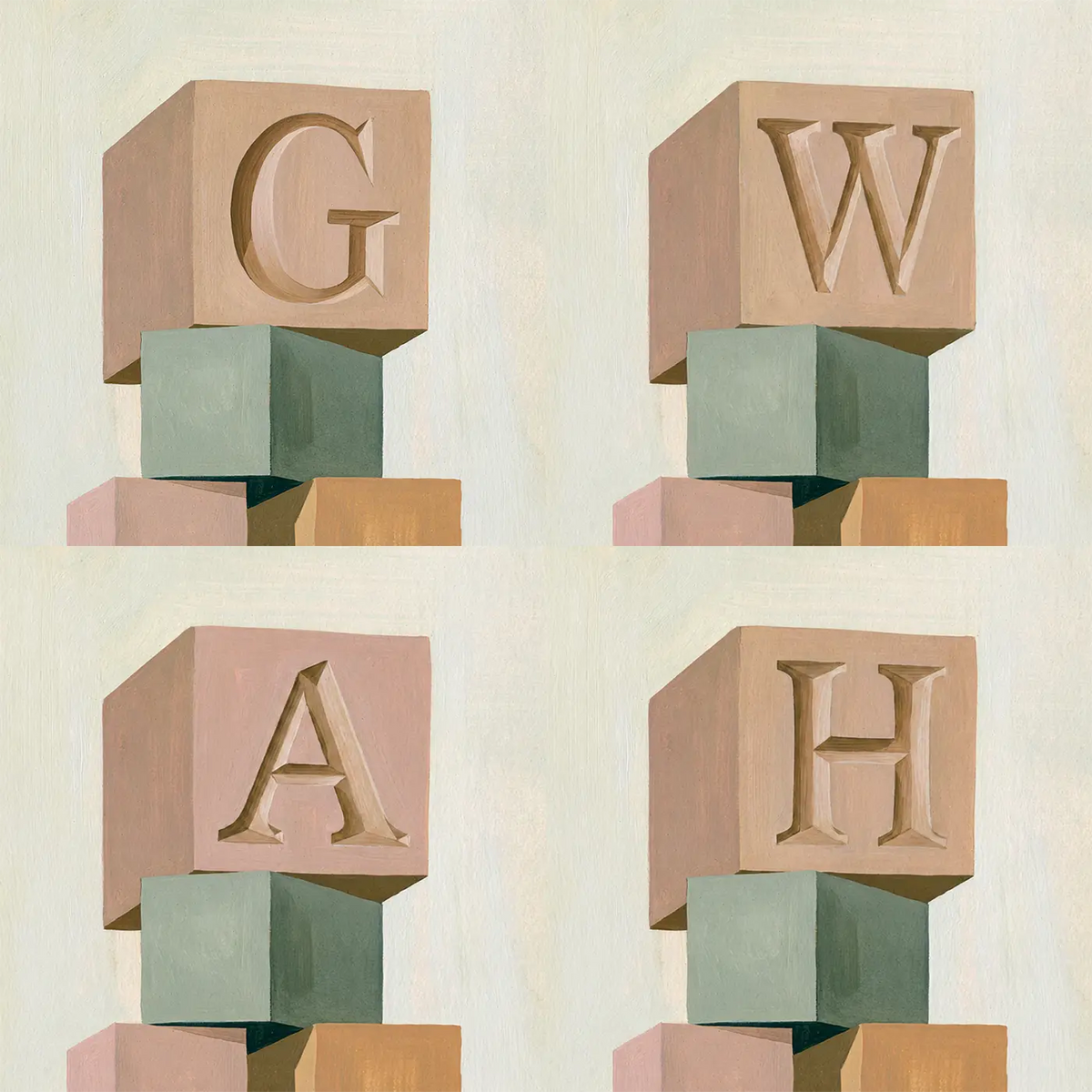 Four name preview examples of Flat Bear Building Blocks Personalized Wall Mural by Whimsy Tots