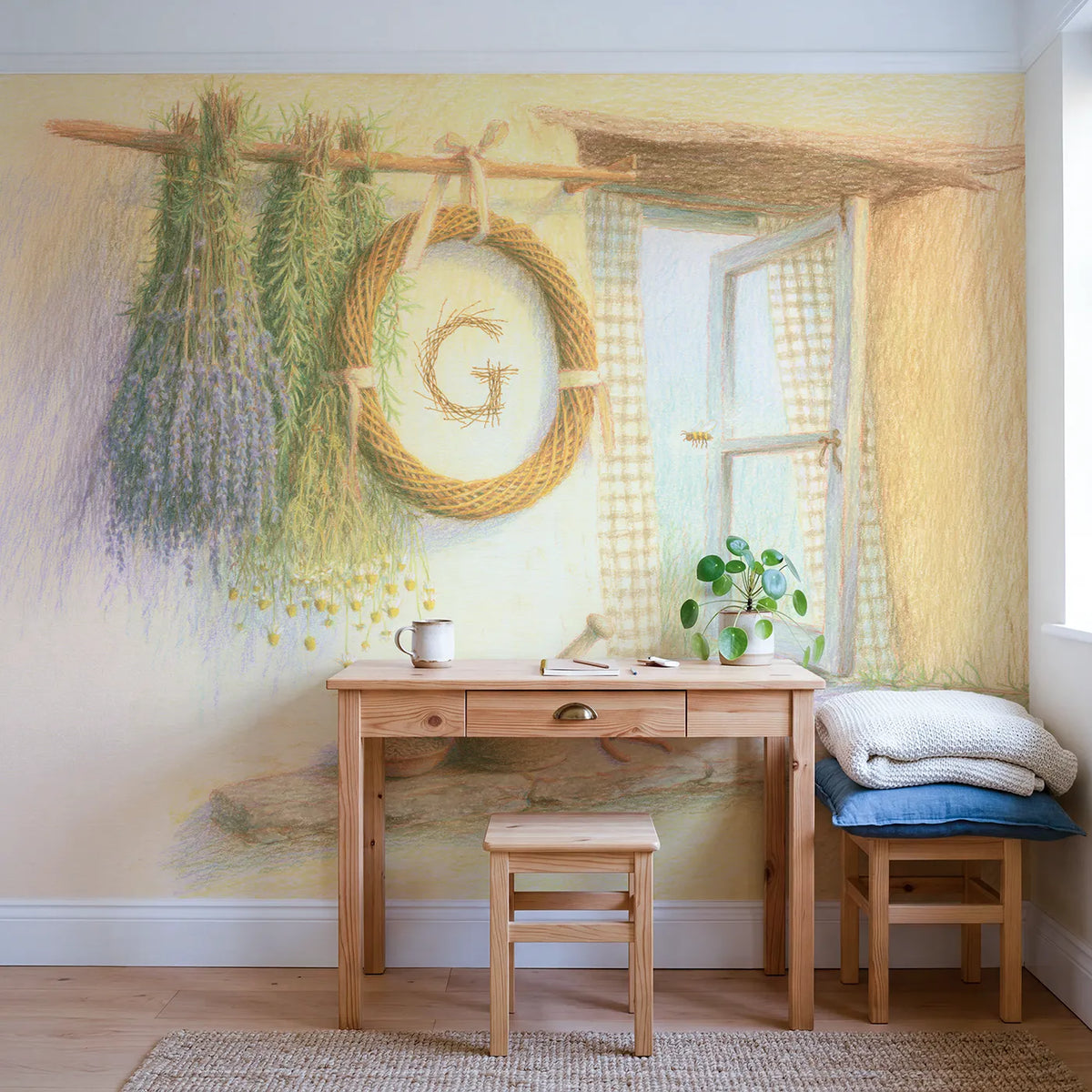 Herb Drying Rack Personalized Wall Mural in playroom setting by Whimsy Tots