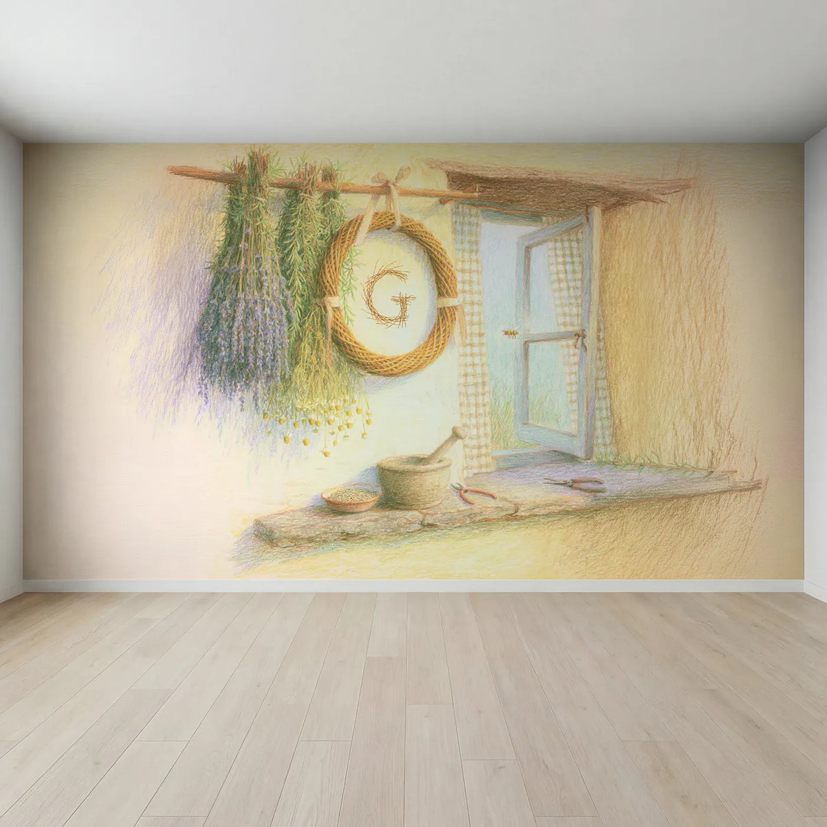 Full view of Herb Drying Rack Personalized Wall Mural by Whimsy Tots