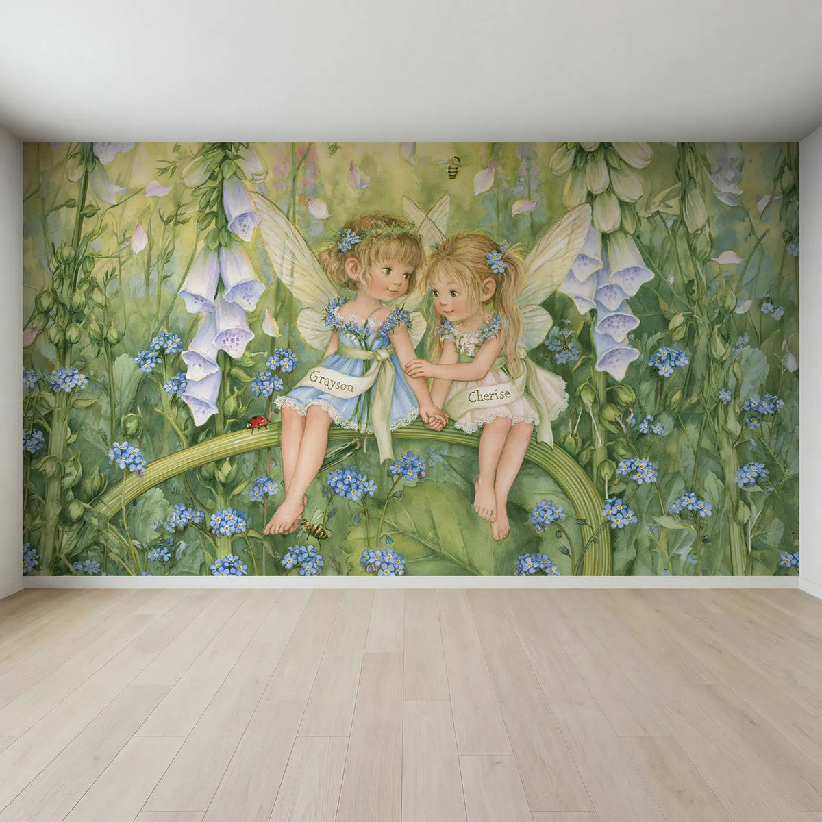 Full view of Two Fairy Wings Personalized Wall Mural by Whimsy Tots
