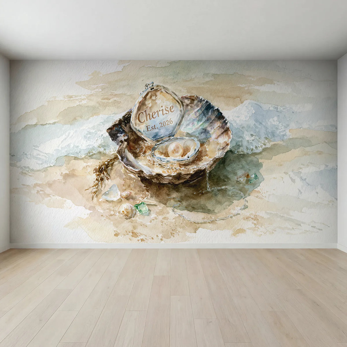 Full view of Pearl Locket Keepsake Personalized Wall Mural by Whimsy Tots