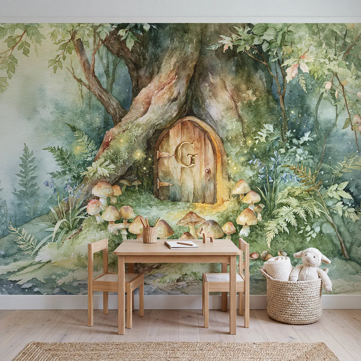 Fairy Door Toadstool Ring Personalized Wall Mural in playroom setting by Whimsy Tots