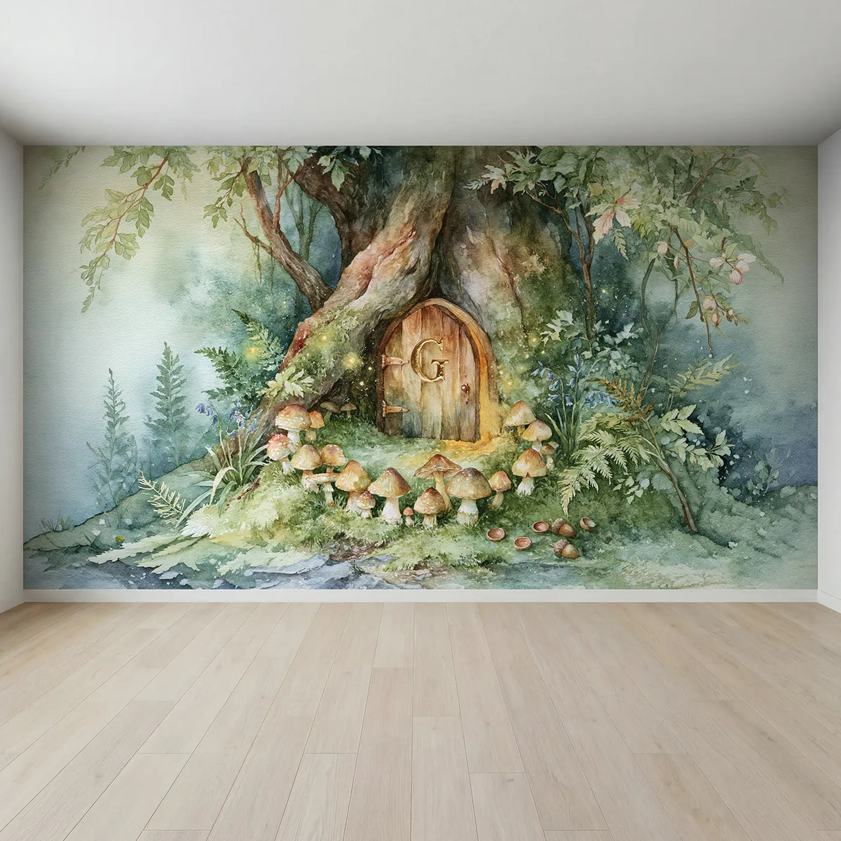 Full view of Fairy Door Toadstool Ring Personalized Wall Mural by Whimsy Tots
