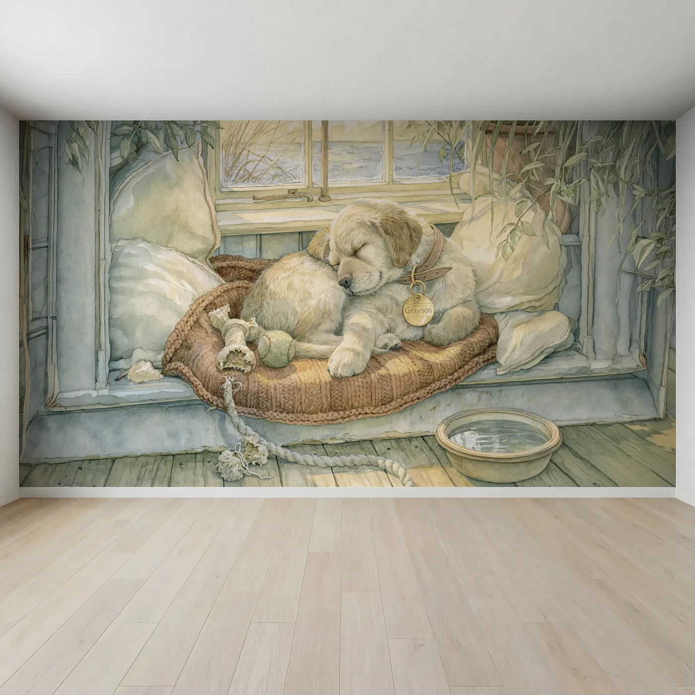 Full view of Puppy Collar Tag Personalized Wall Mural by Whimsy Tots