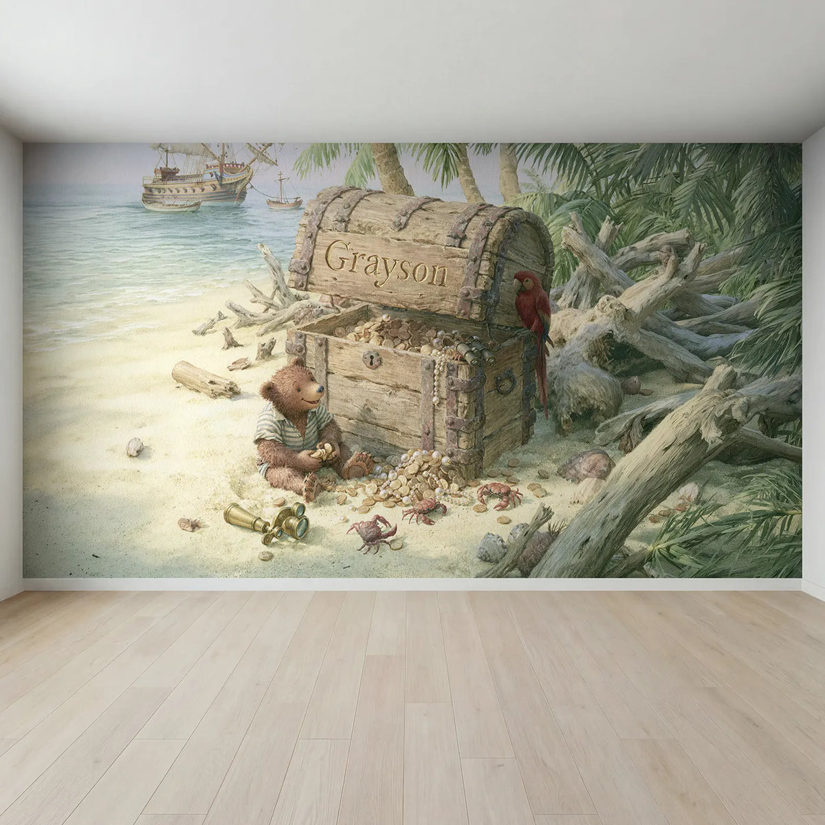 Full view of Pirate Sea Chest Personalized Wall Mural by Whimsy Tots