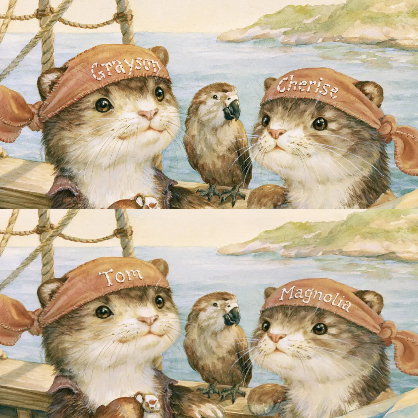 Four name preview examples of Two Pirate Bandanas Personalized Wall Mural by Whimsy Tots