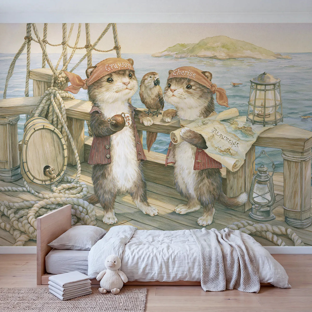 Two Pirate Bandanas Personalized Wall Mural in playroom setting by Whimsy Tots