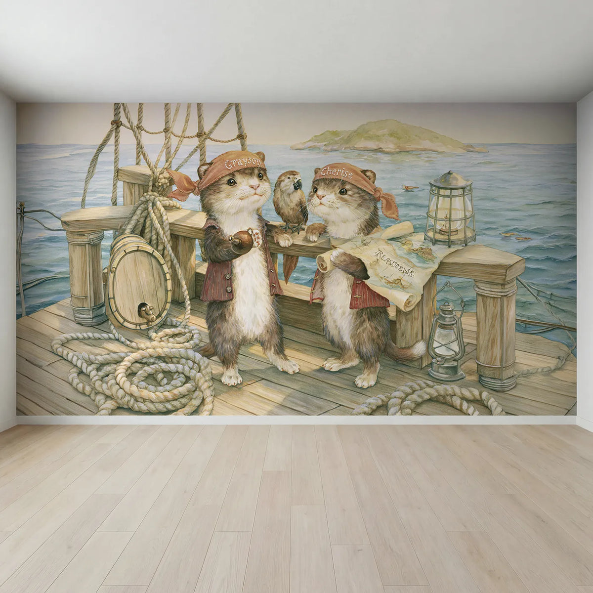 Full view of Two Pirate Bandanas Personalized Wall Mural by Whimsy Tots