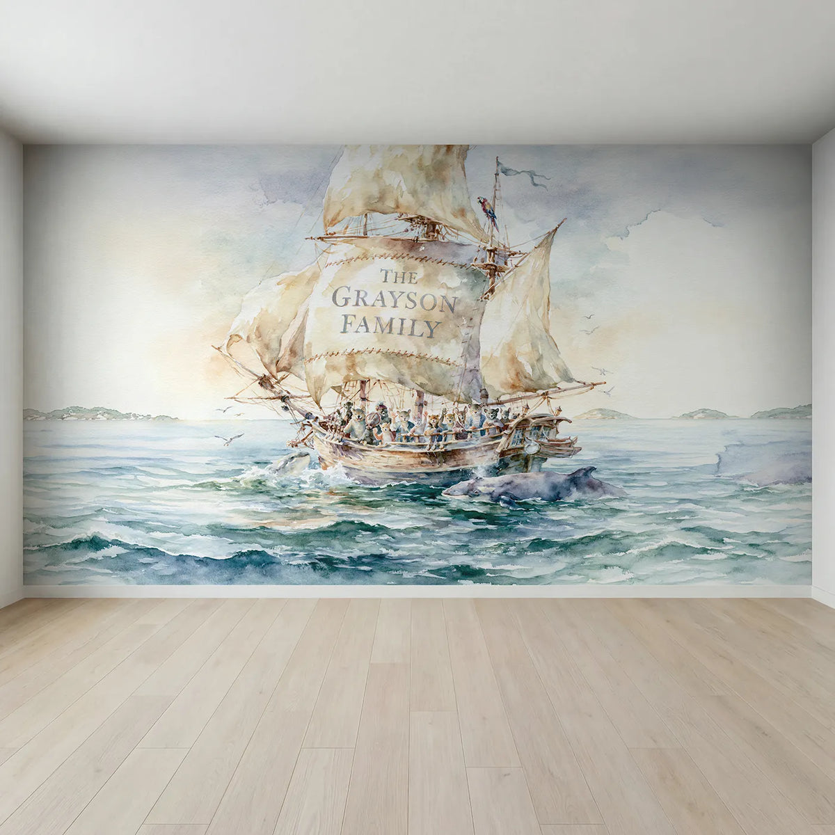 Full view of Family Pirate Sail Personalized Wall Mural by Whimsy Tots