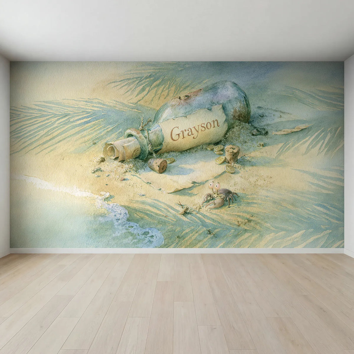 Full view of Pirate Message Bottle Personalized Wall Mural by Whimsy Tots