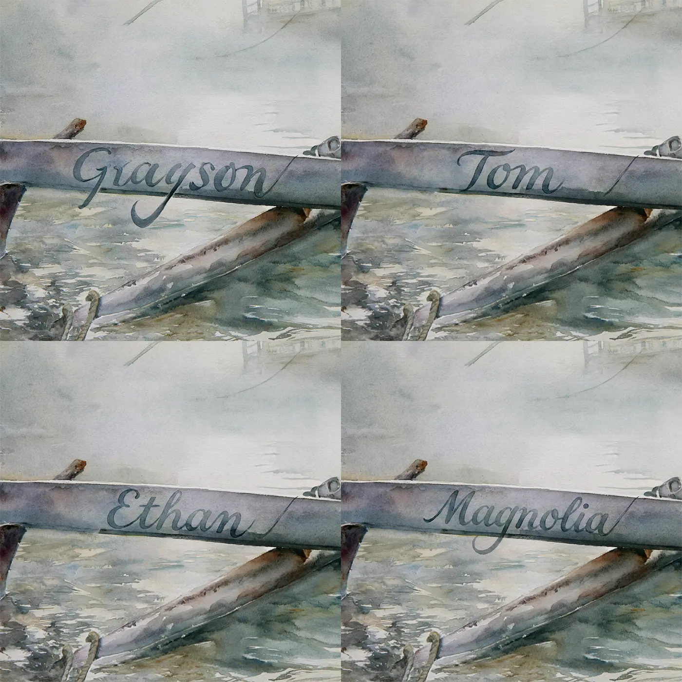 Four name preview examples of Misty Cove Anchor Personalized Wall Mural by Whimsy Tots