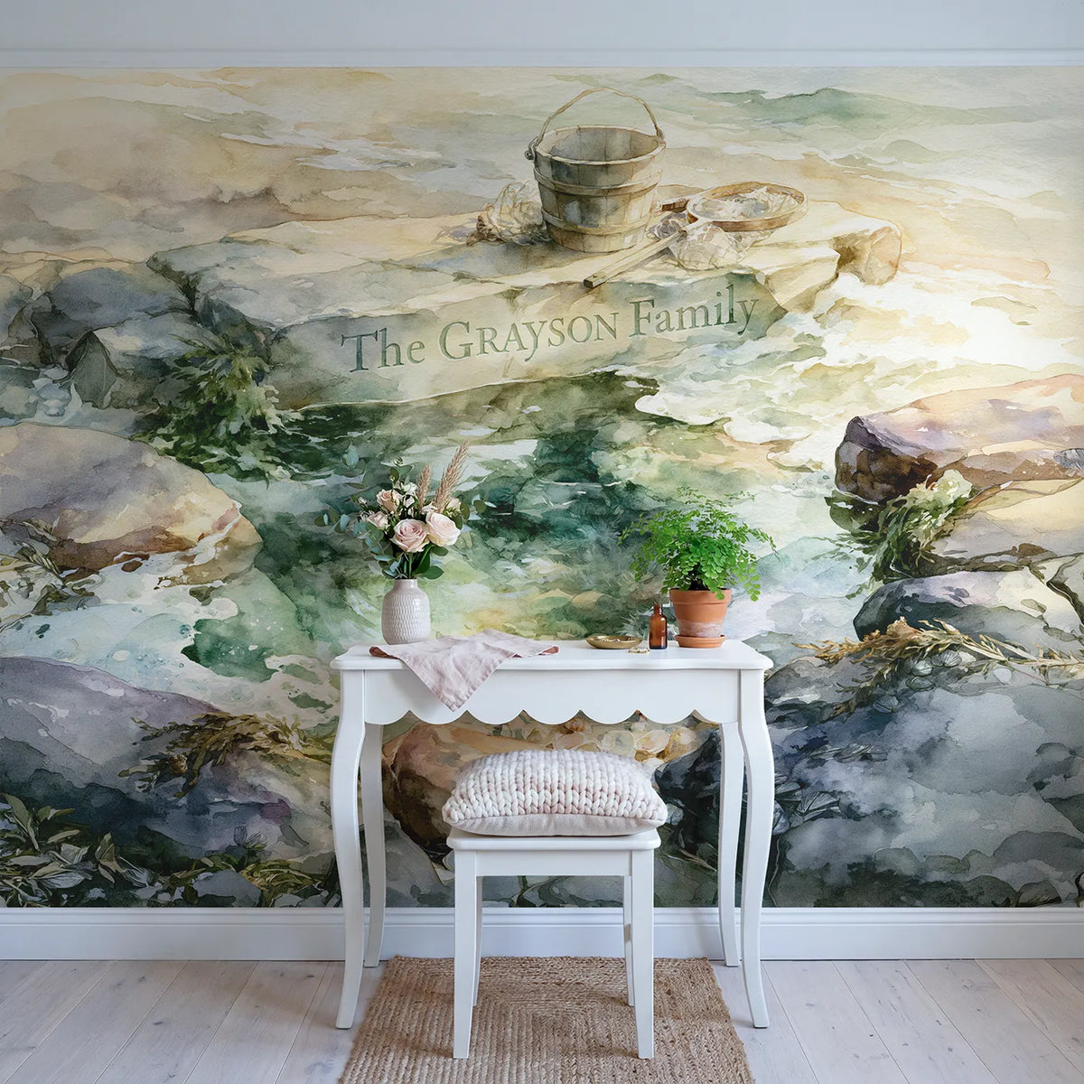 Family Rock Pool Personalized Wall Mural in playroom setting by Whimsy Tots