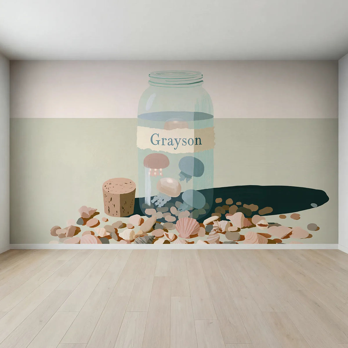 Full view of Flat Jellyfish Jar Personalized Wall Mural by Whimsy Tots