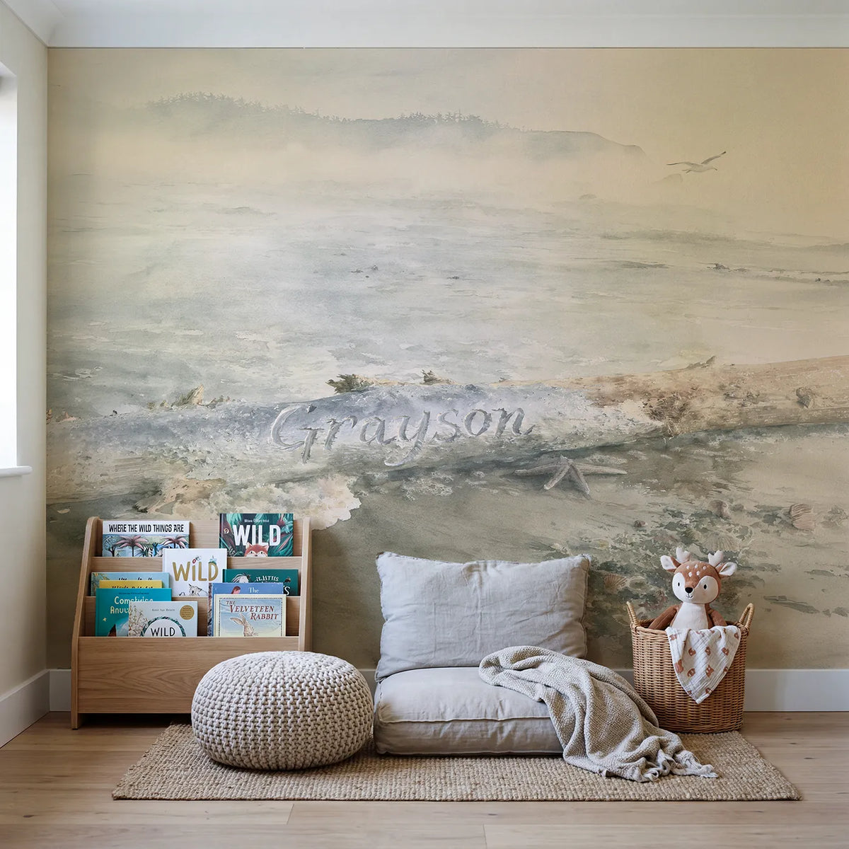Misty Tide Line Starfish Personalized Wall Mural in playroom setting by Whimsy Tots