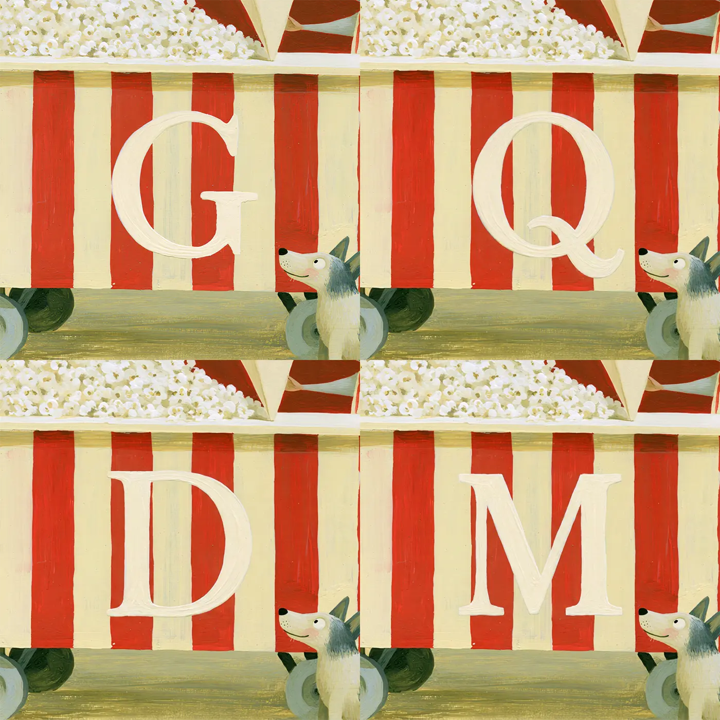 Four name preview examples of Flat Popcorn Cart Personalized Wall Mural by Whimsy Tots