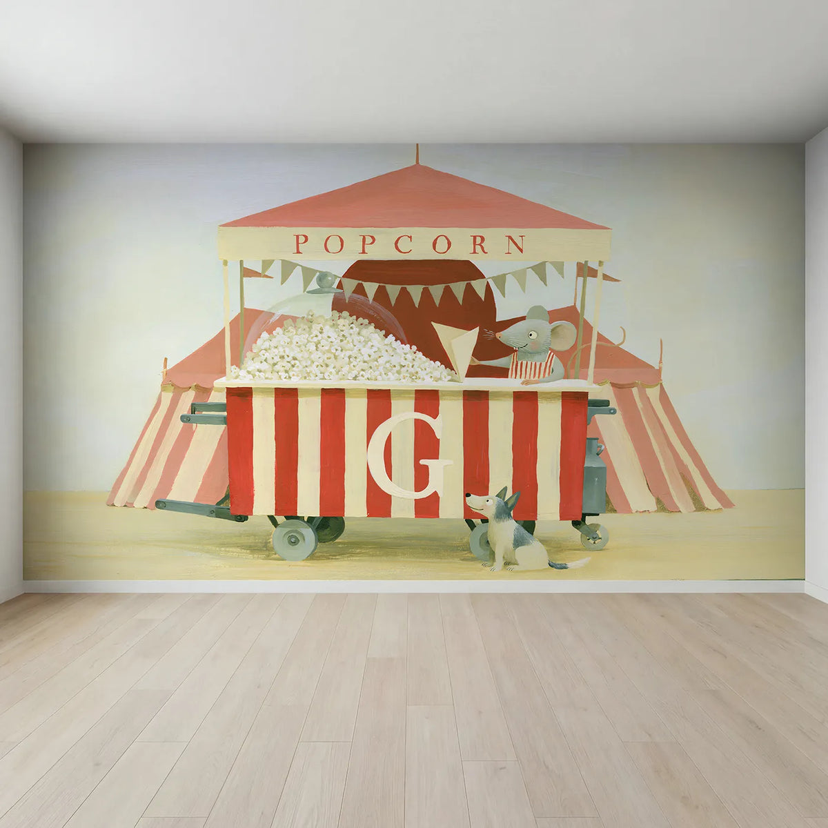 Full view of Flat Popcorn Cart Personalized Wall Mural by Whimsy Tots