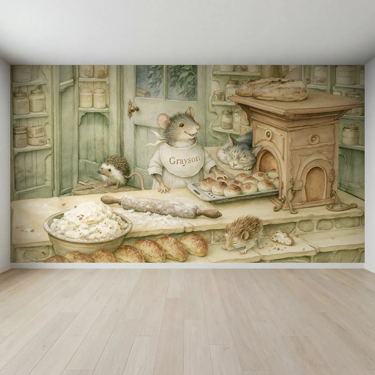 Full view of Mouse Bakers Apron Personalized Wall Mural by Whimsy Tots