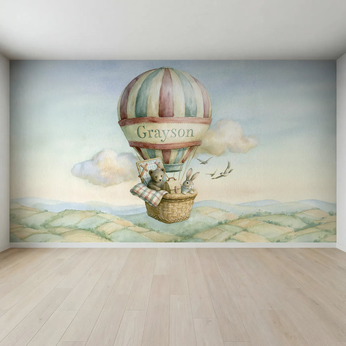 Full view of Balloon Picnic Blanket Personalized Wall Mural by Whimsy Tots
