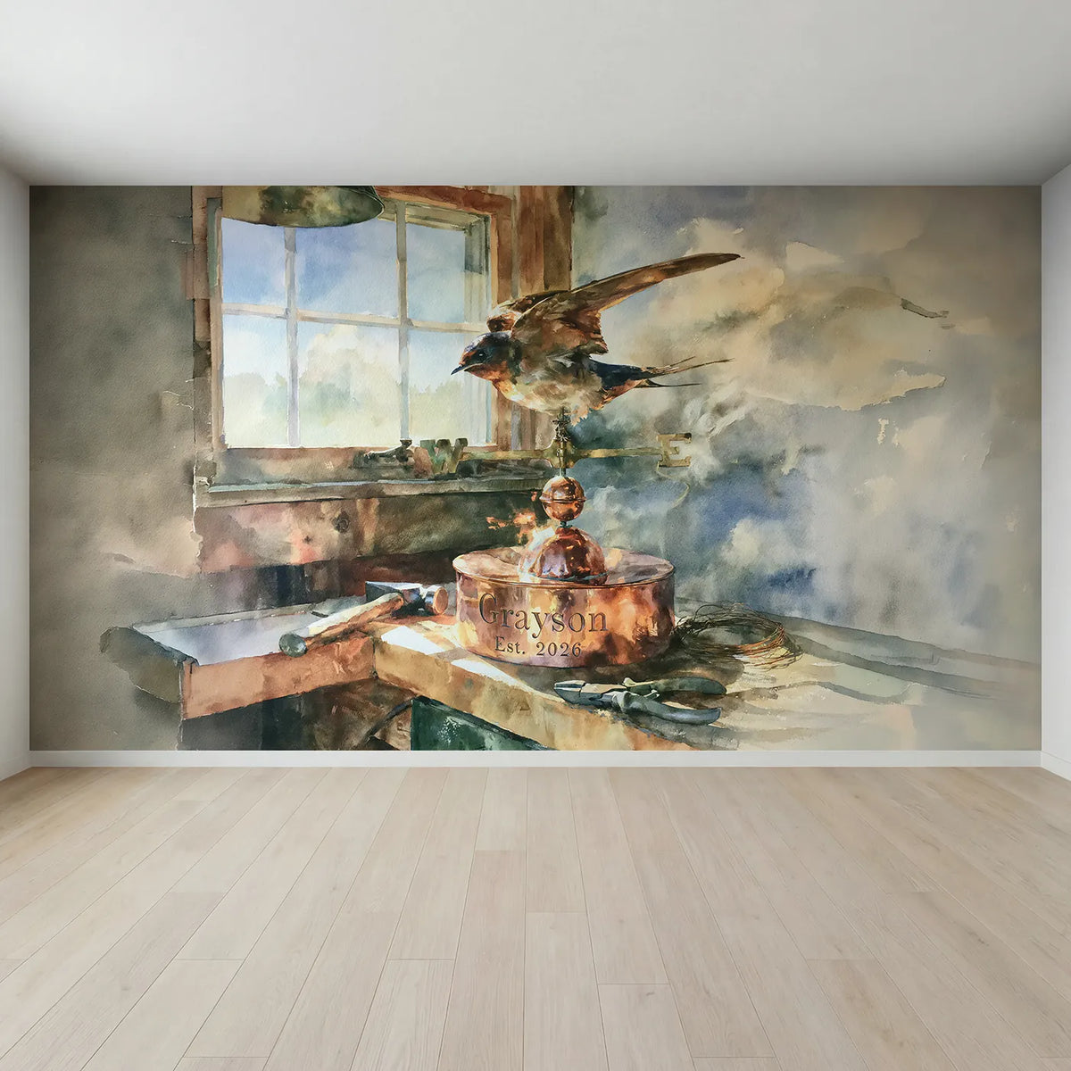 Full view of Weather Vane Keepsake Personalized Wall Mural by Whimsy Tots