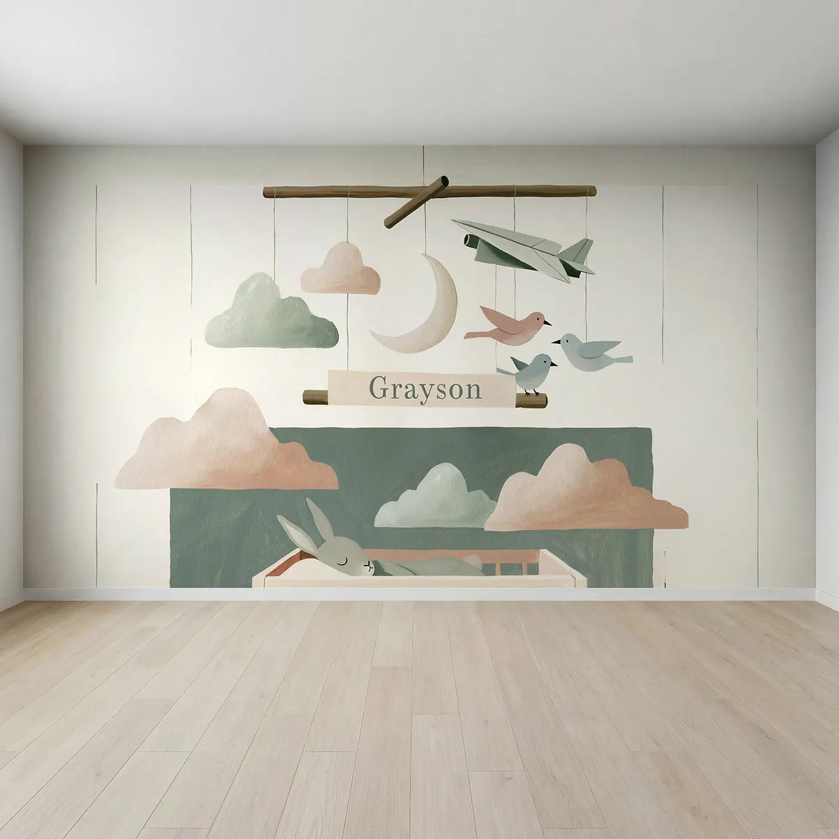 Full view of Flat Cloud Mobile Personalized Wall Mural by Whimsy Tots