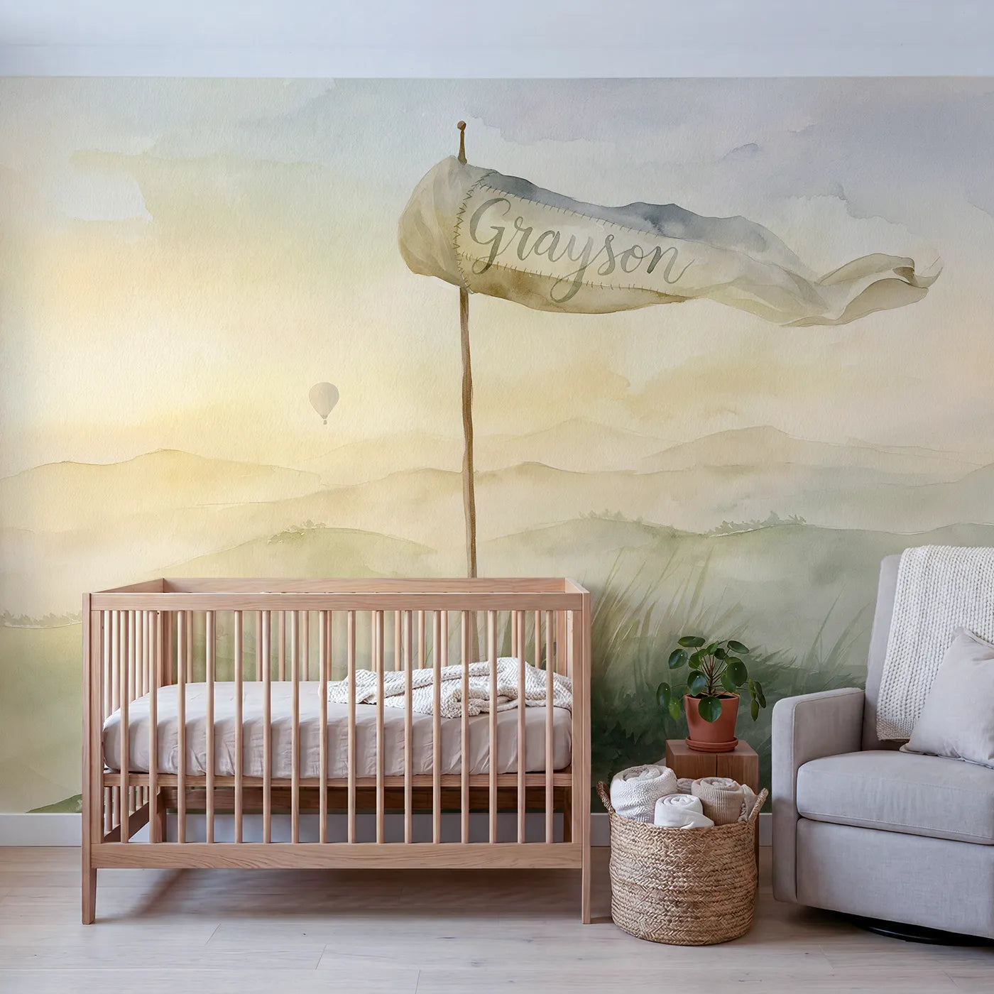 Misty Hilltop Windsock Personalized Wall Mural in playroom setting by Whimsy Tots