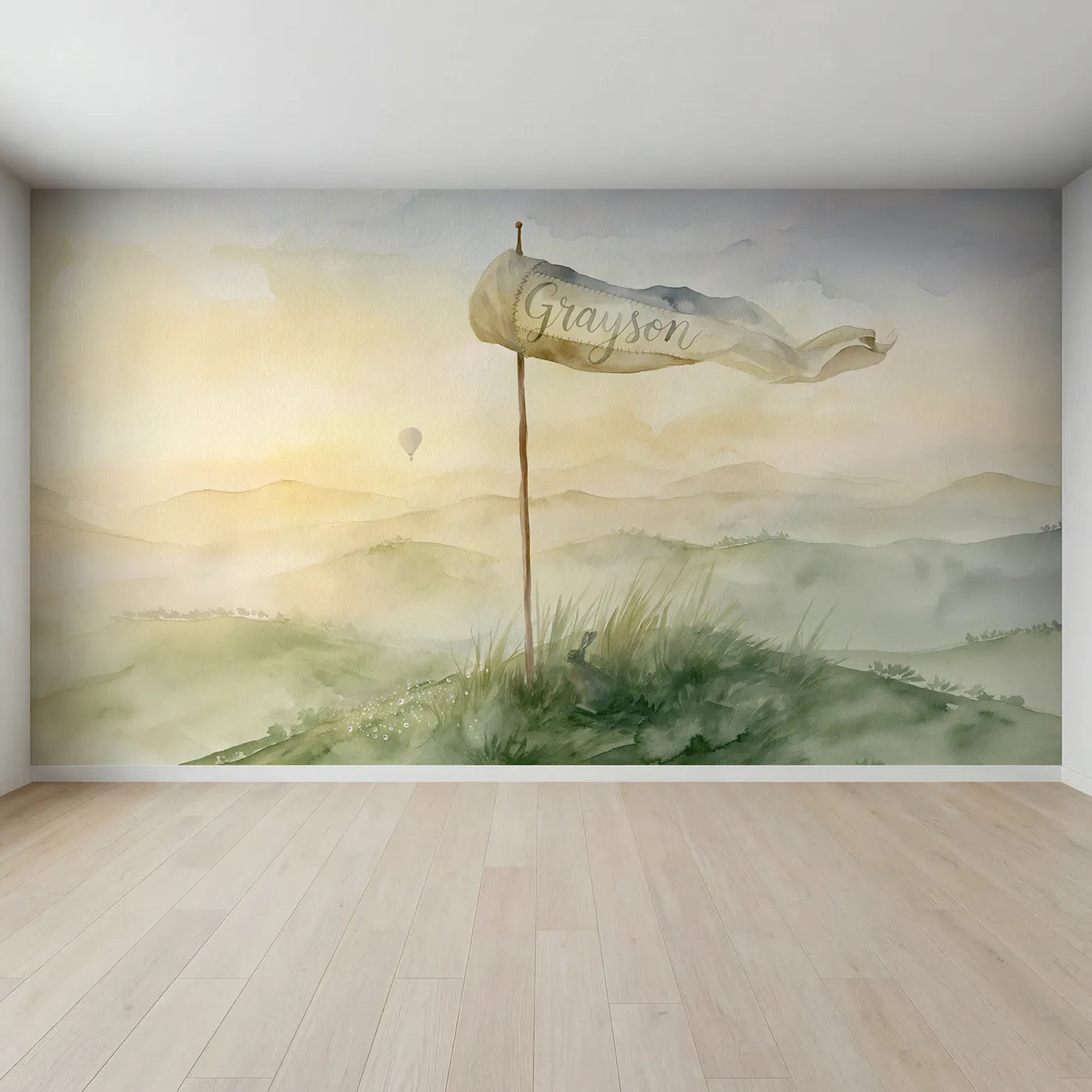 Full view of Misty Hilltop Windsock Personalized Wall Mural by Whimsy Tots