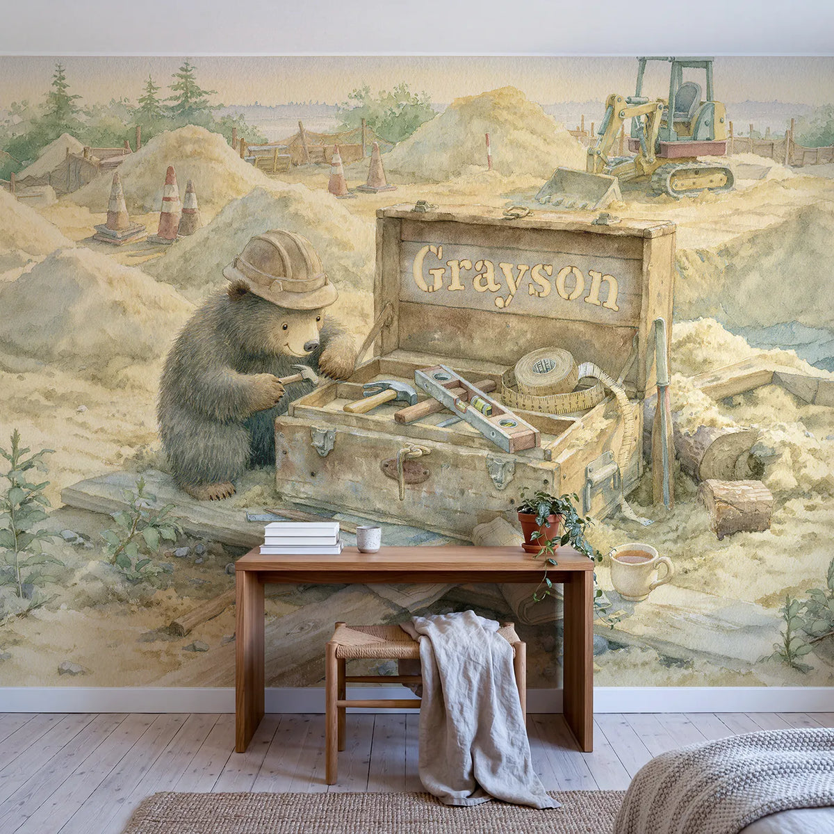 Builders Toolbox Personalized Wall Mural in playroom setting by Whimsy Tots