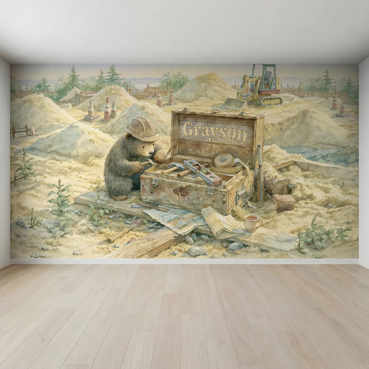Full view of Builders Toolbox Personalized Wall Mural by Whimsy Tots