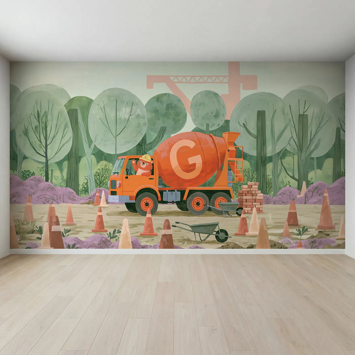 Full view of Flat Cement Mixer Personalized Wall Mural by Whimsy Tots